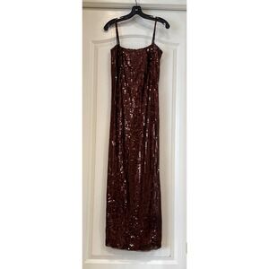VTG Jane Palomar Brown Sequin Avant Garde Couture Sleeveless Maxi Dress Sz S *Se